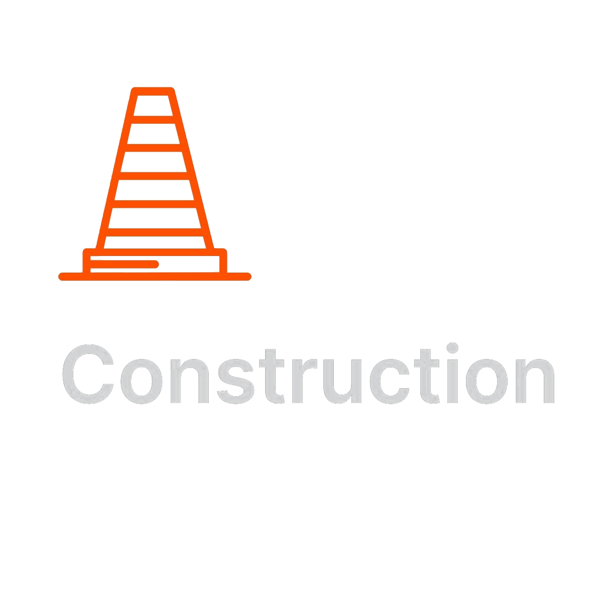Icon of an orange traffic cone with the word "Construction" written below in gray.