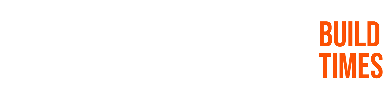 Text graphic with the words 'Accelerate Build Times' in large white letters and orange words on a black background.