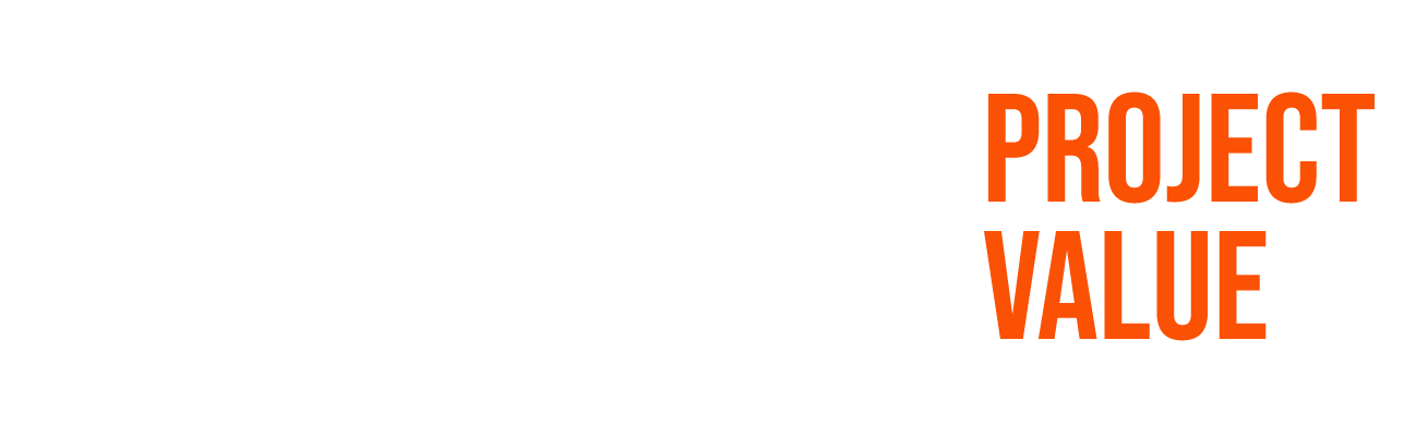 Logo with the text 'Amplify Project Value' in bold white and orange letters on a black background.