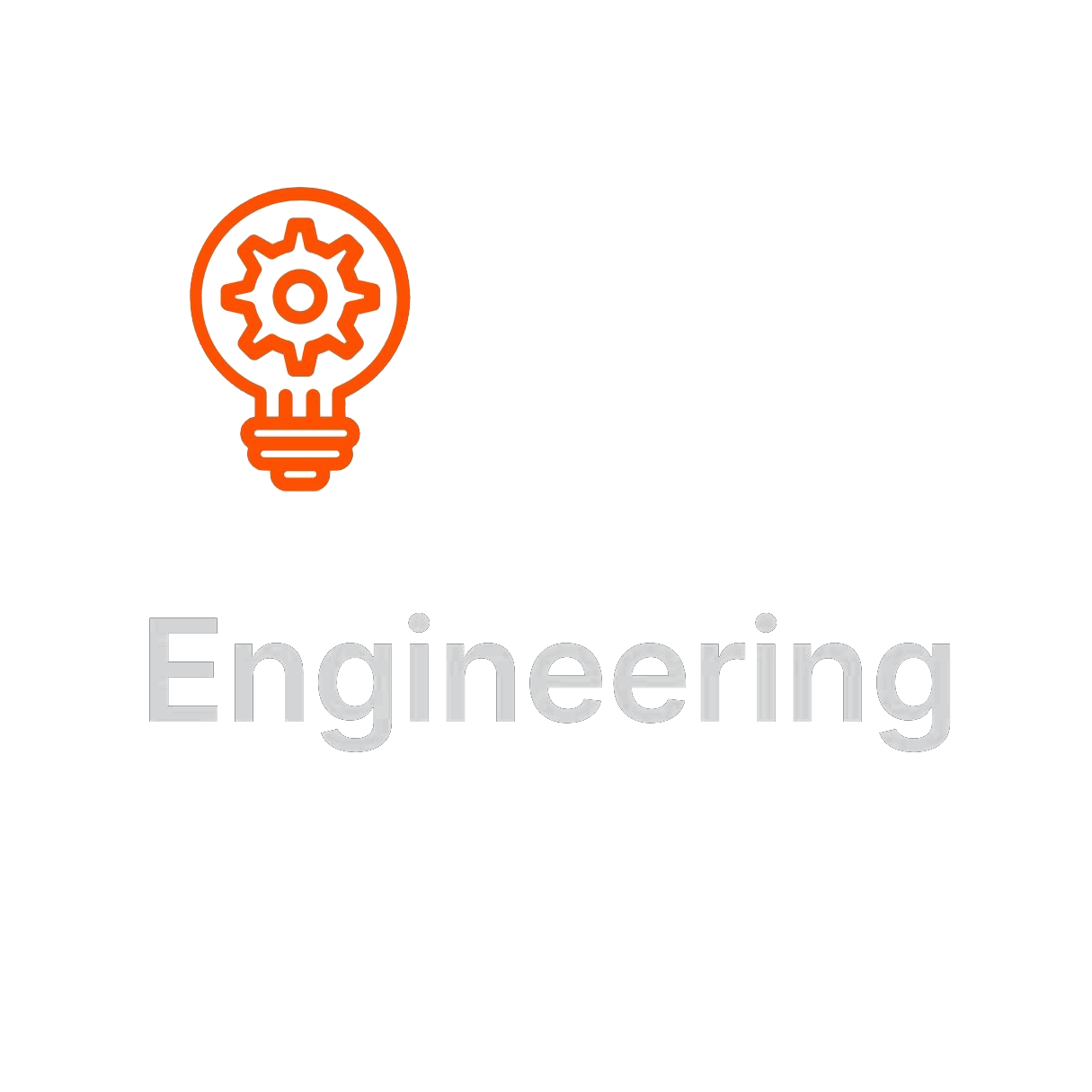 Graphic with a gear inside a lightbulb icon, a light blue rectangle, and the word 'Engineering' in large gray text.