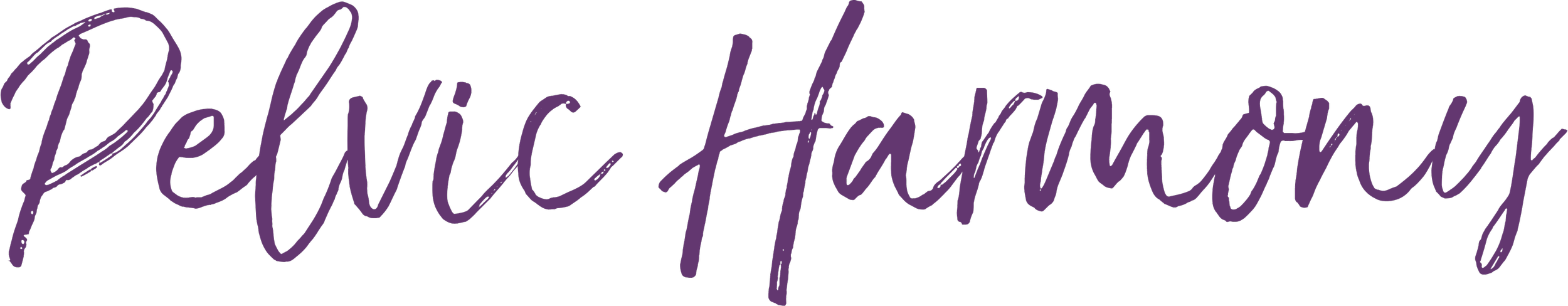 A logo with the words "Pelvic Harmony" written in purple cursive handwriting on a transparent background.