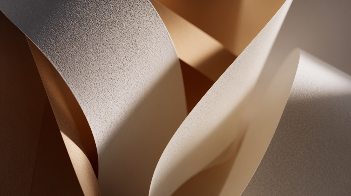 Close-up of overlapping cream, beige, and brown textured paper sheets, creating an abstract pattern.