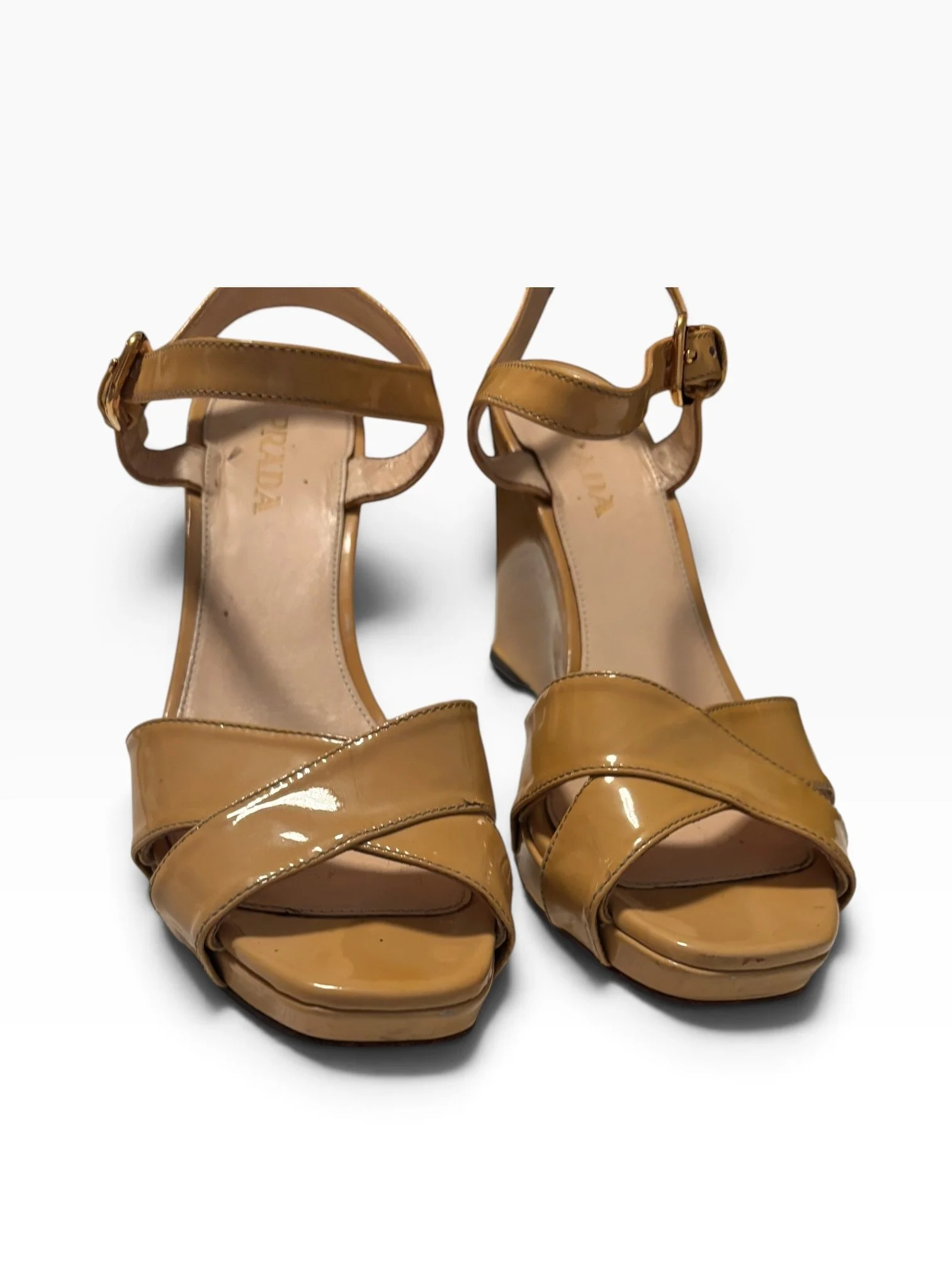 Prada Patent Leather Wedge Sandals