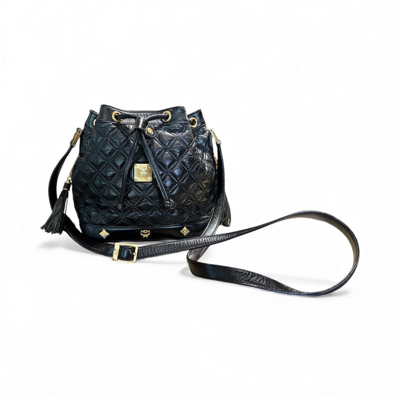 MCM Calfskin Quilted Bucket Bag