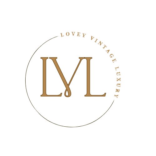 Vintage luxury logo with the text 'LXL' and 'Lovely Vintage Luxury' arranged in a circular design.