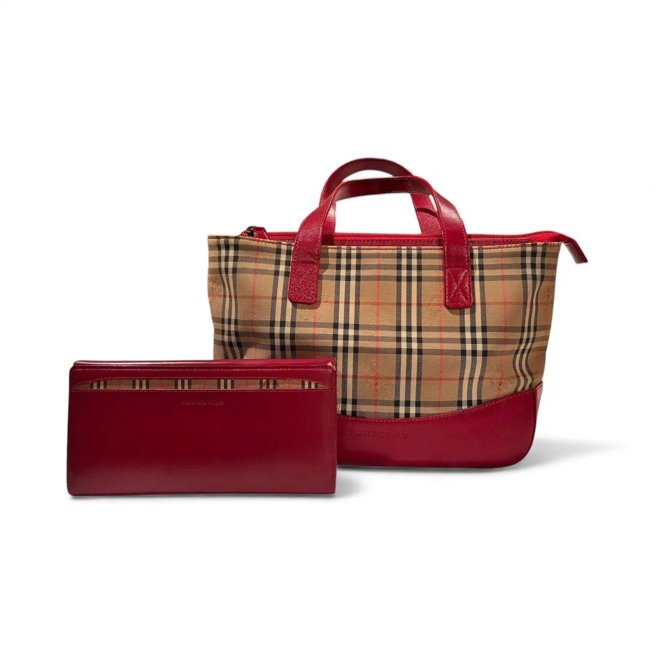 Burberry Nova Check Canvas and Leather Handbag and Burberry Leather Nova Check Long Wallet
