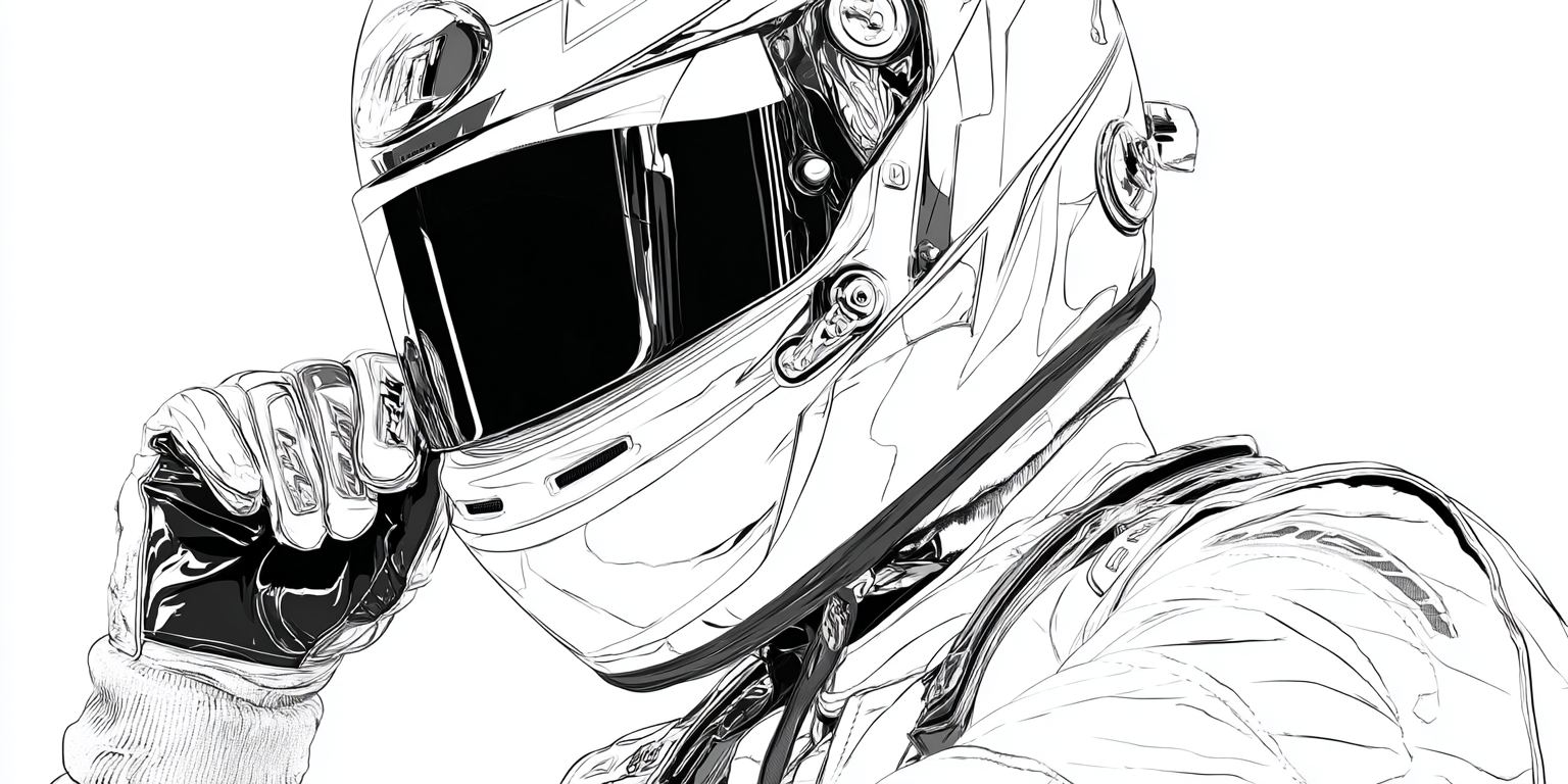 A person in a racing helmet and gloves giving a thumbs-up, close-up shot with a high-contrast, stylized effect.