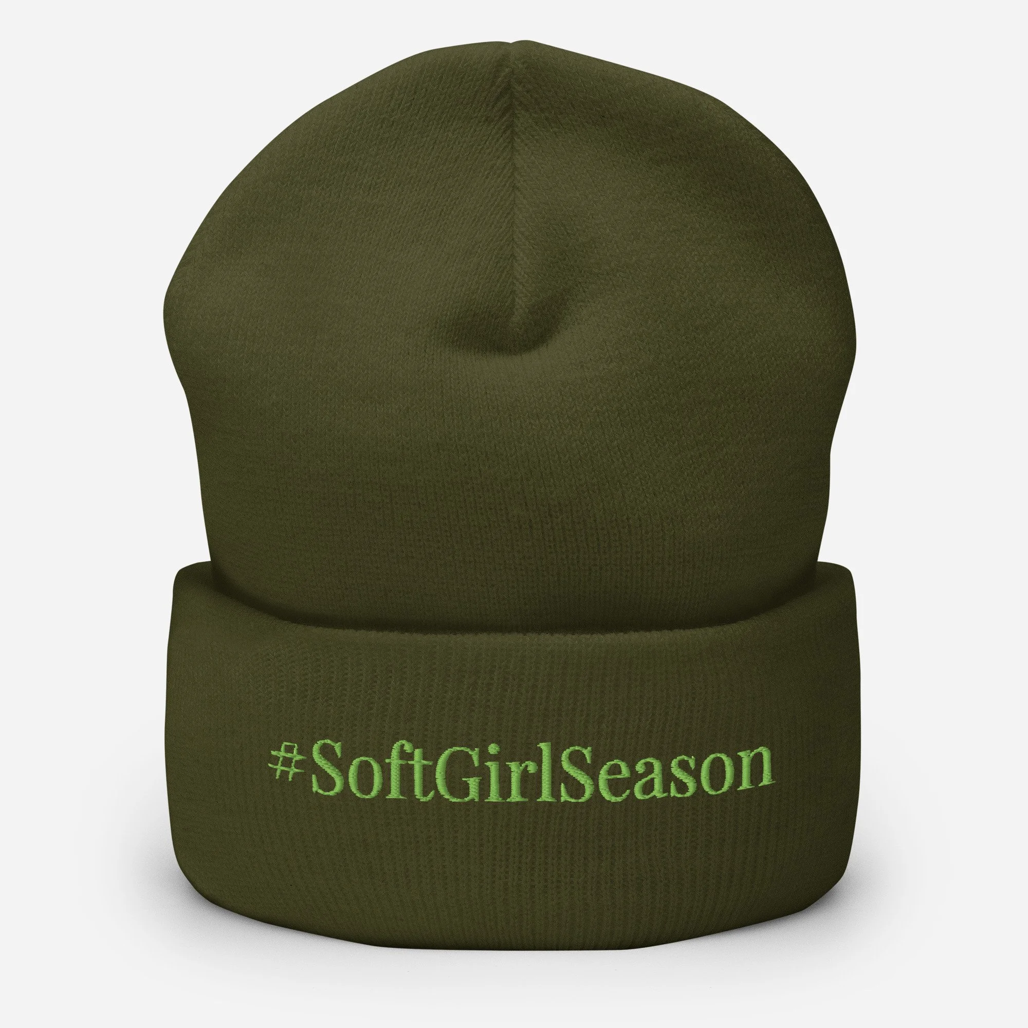 Lime on Olive Winter Cuffed Beanie--Holiday Collection