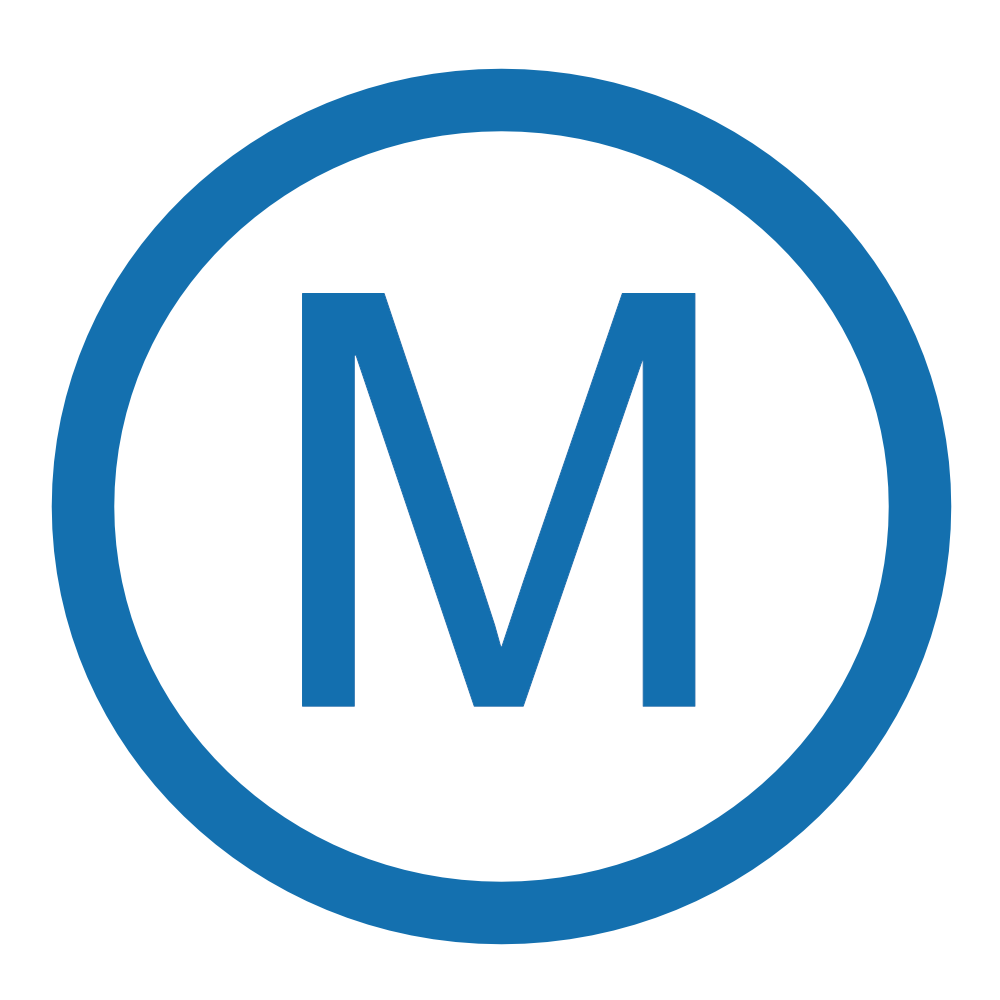 Logo avec un cercle bleu contenant la lettre M également en bleu