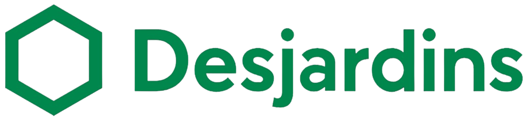 Logo de Desjardins avec une icône hexagonale verte à gauche du texte.