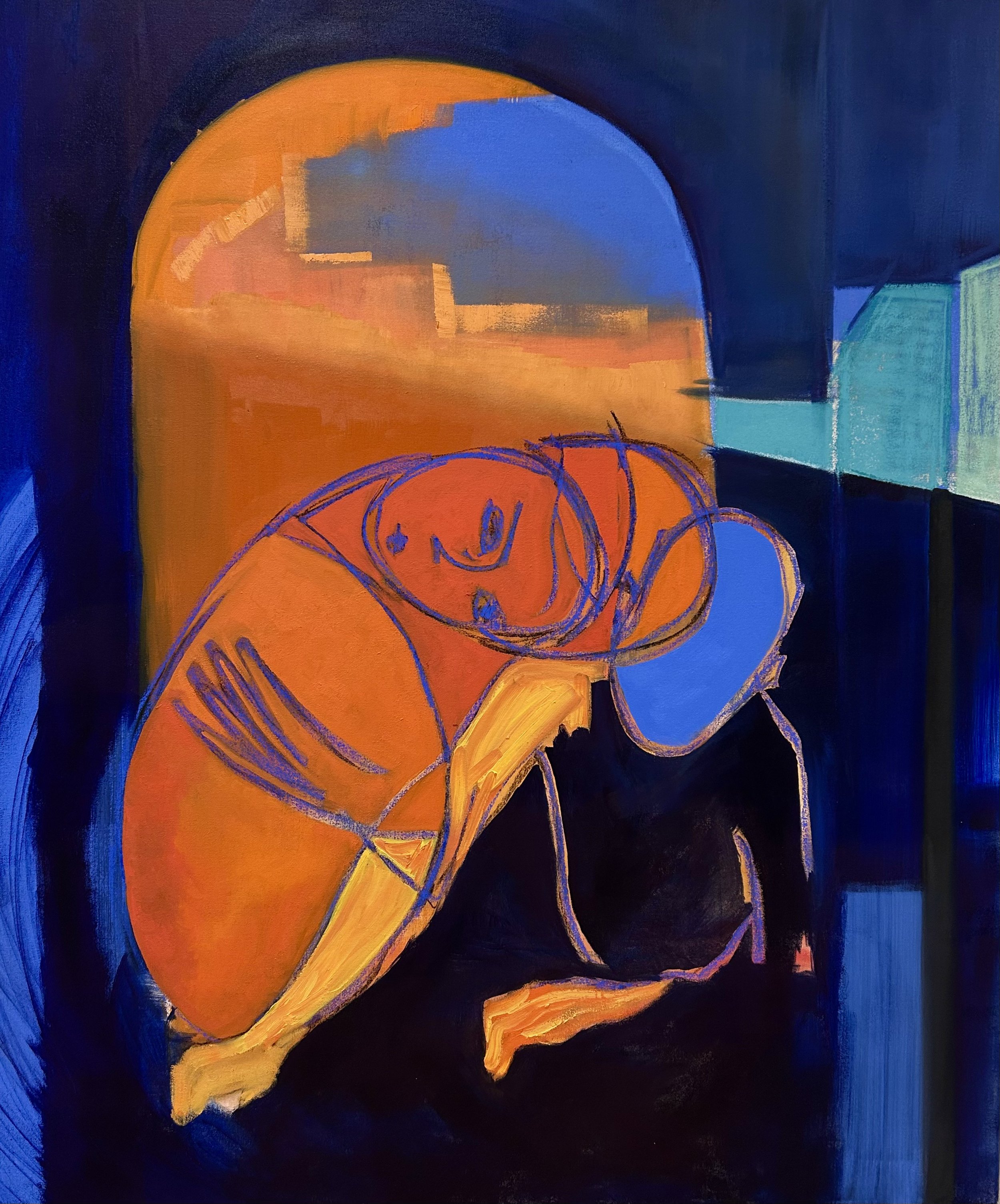 Untitled, 2025, oil and chalk on canvas, 130x130cm