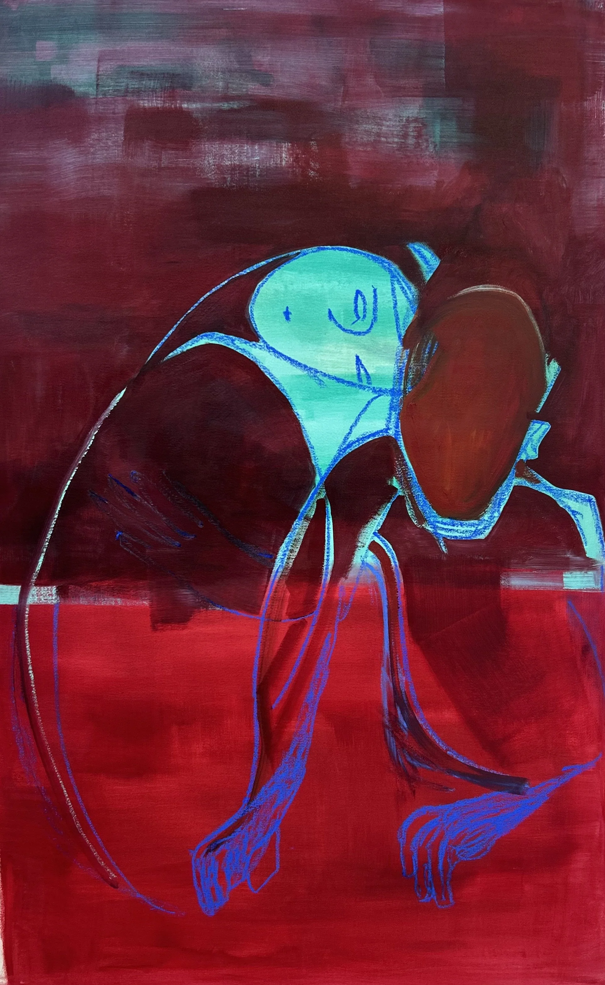'There is a colour inside but it is not blue', 2026, oil and chalk on canvas, 71x112cm