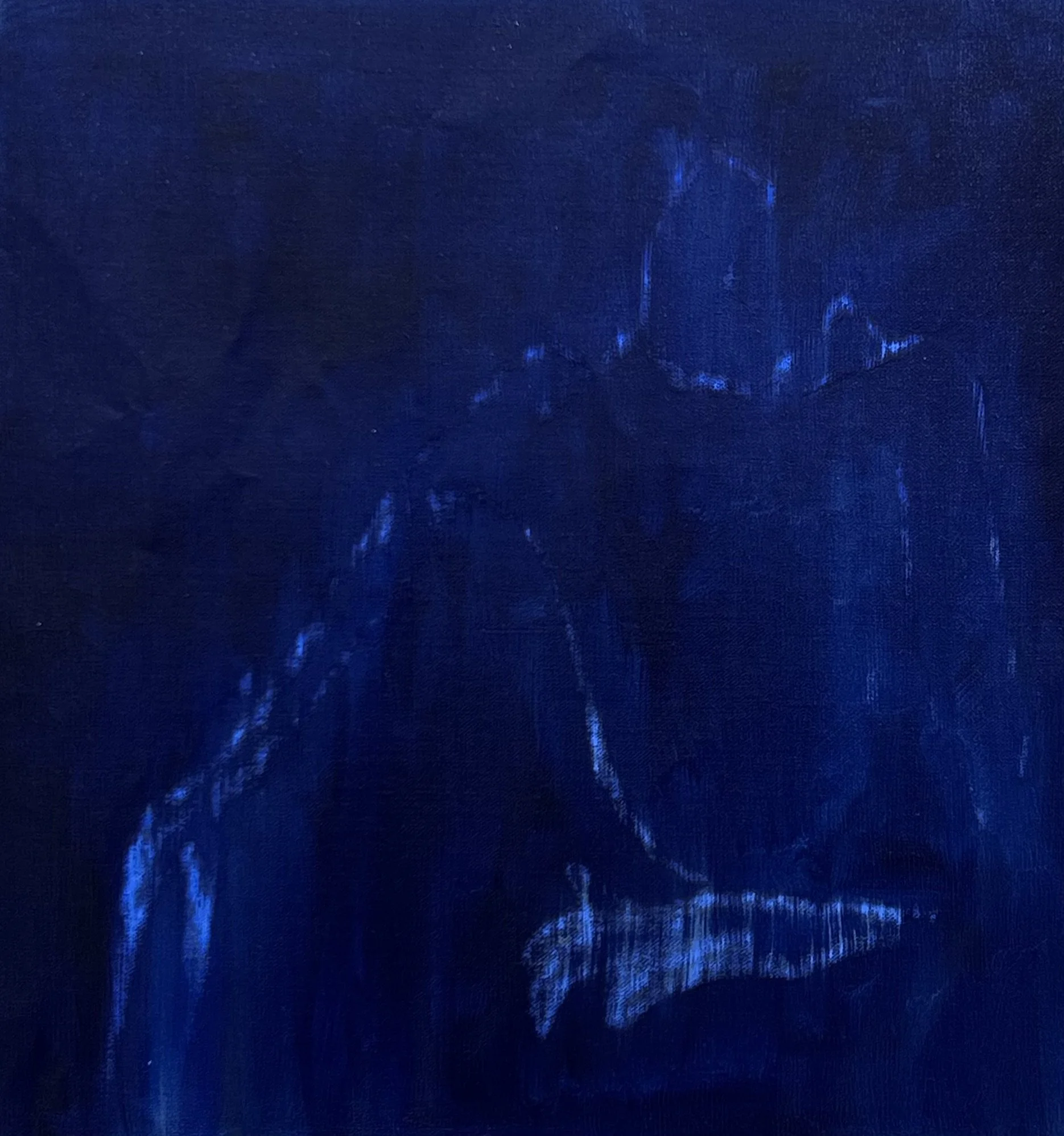 'Shadow figure', 2026, oil and chalk on canvas, 25x25cm