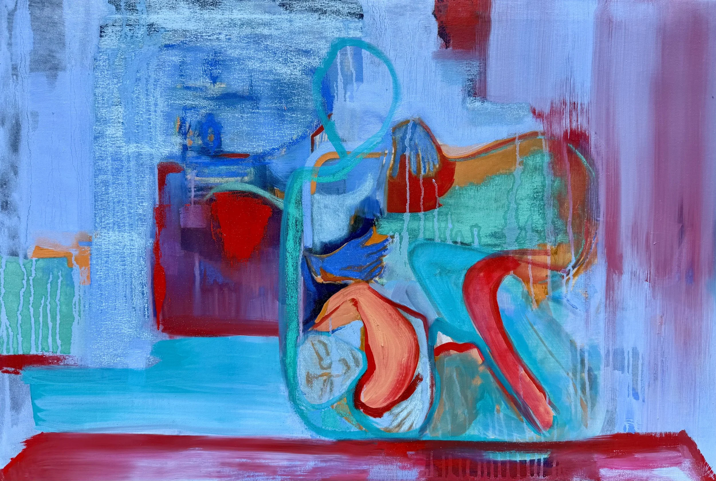 'En expert in her moods and colours', 2026, oil and chalk on linen, 90x50cm
