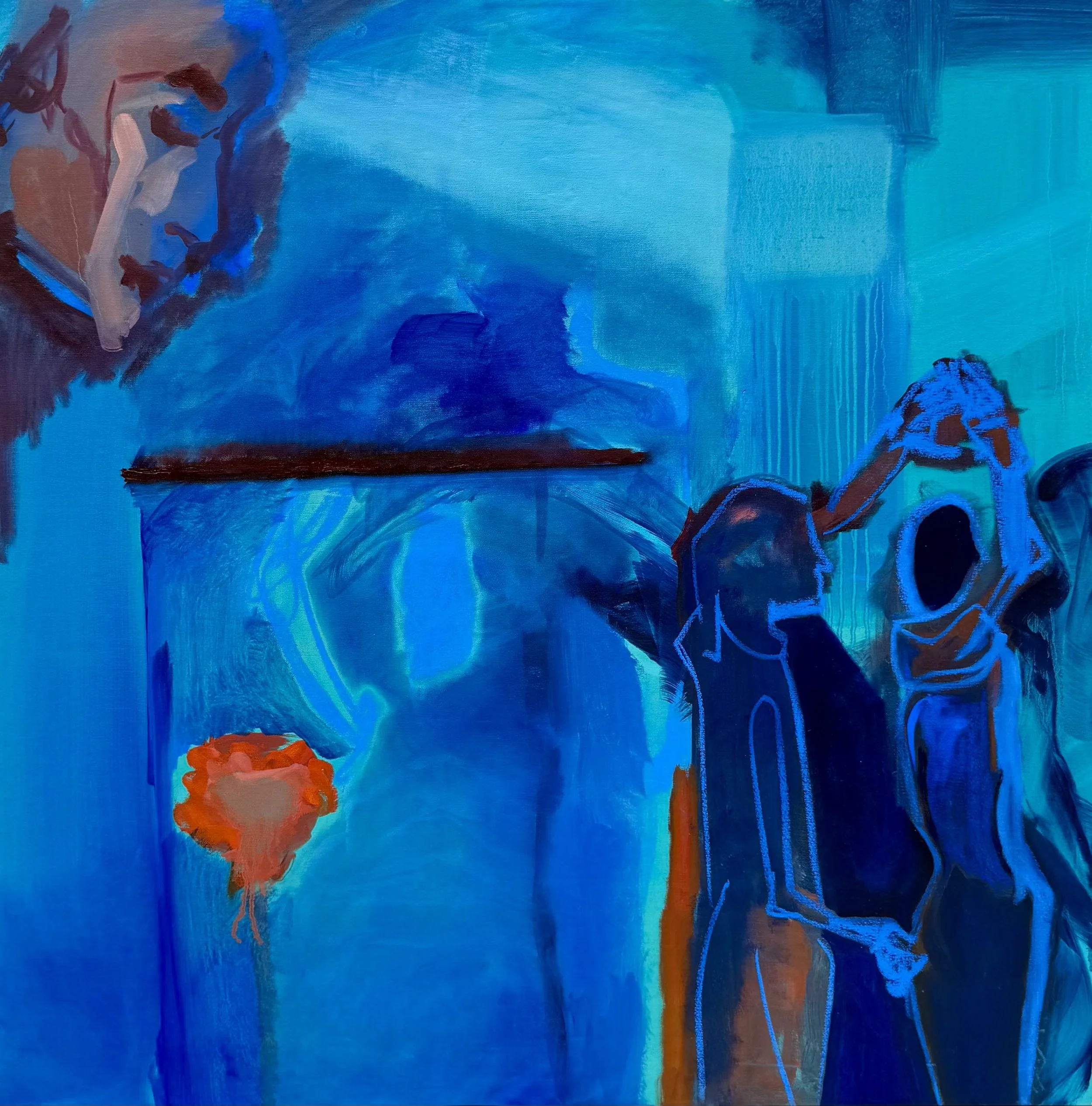 'Sway', 2026, oil and chalk on linen, 92x92cm