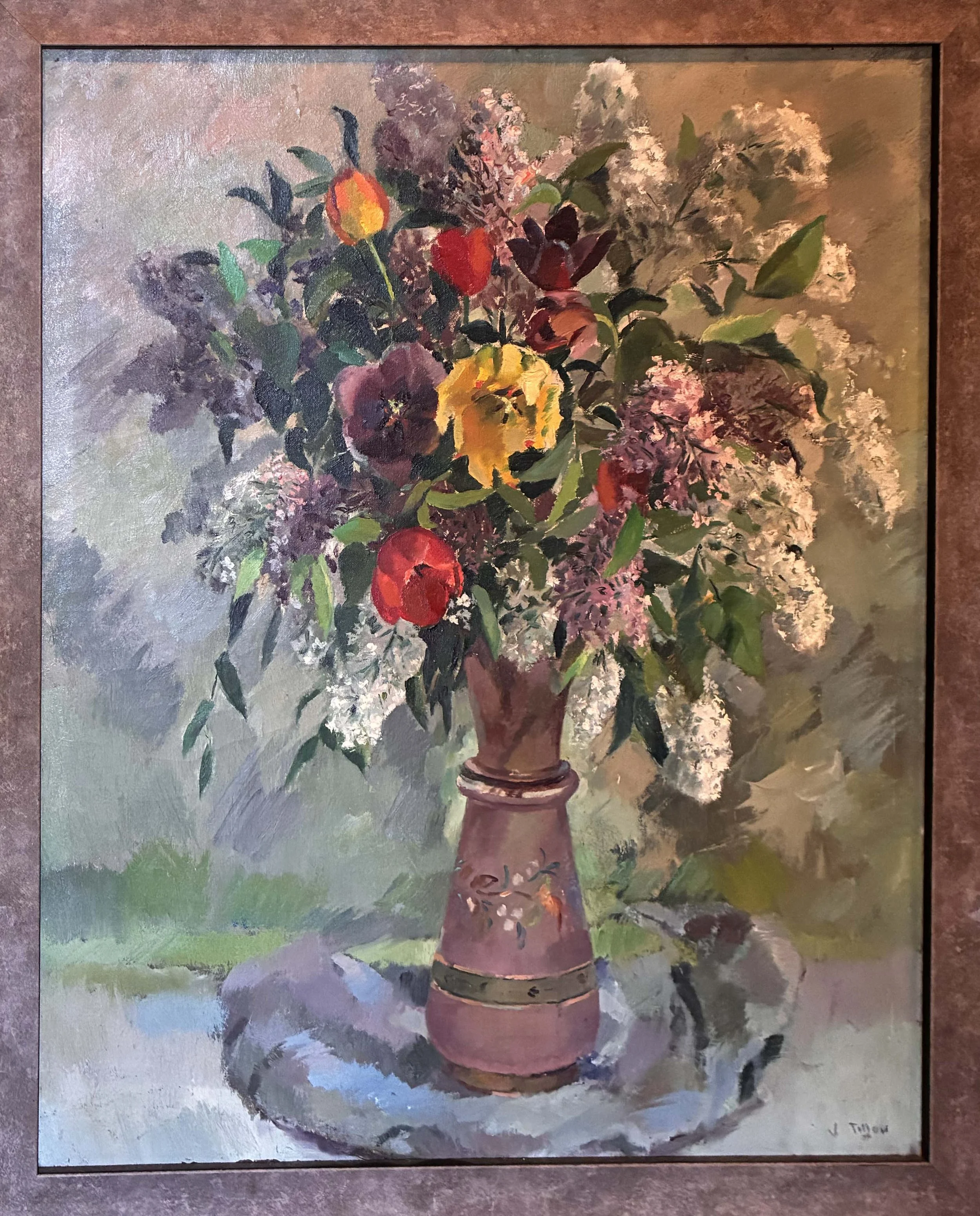Virginia Tillou, c. 1950’s, Floral Still Life, o/c, 30x25, 620.00