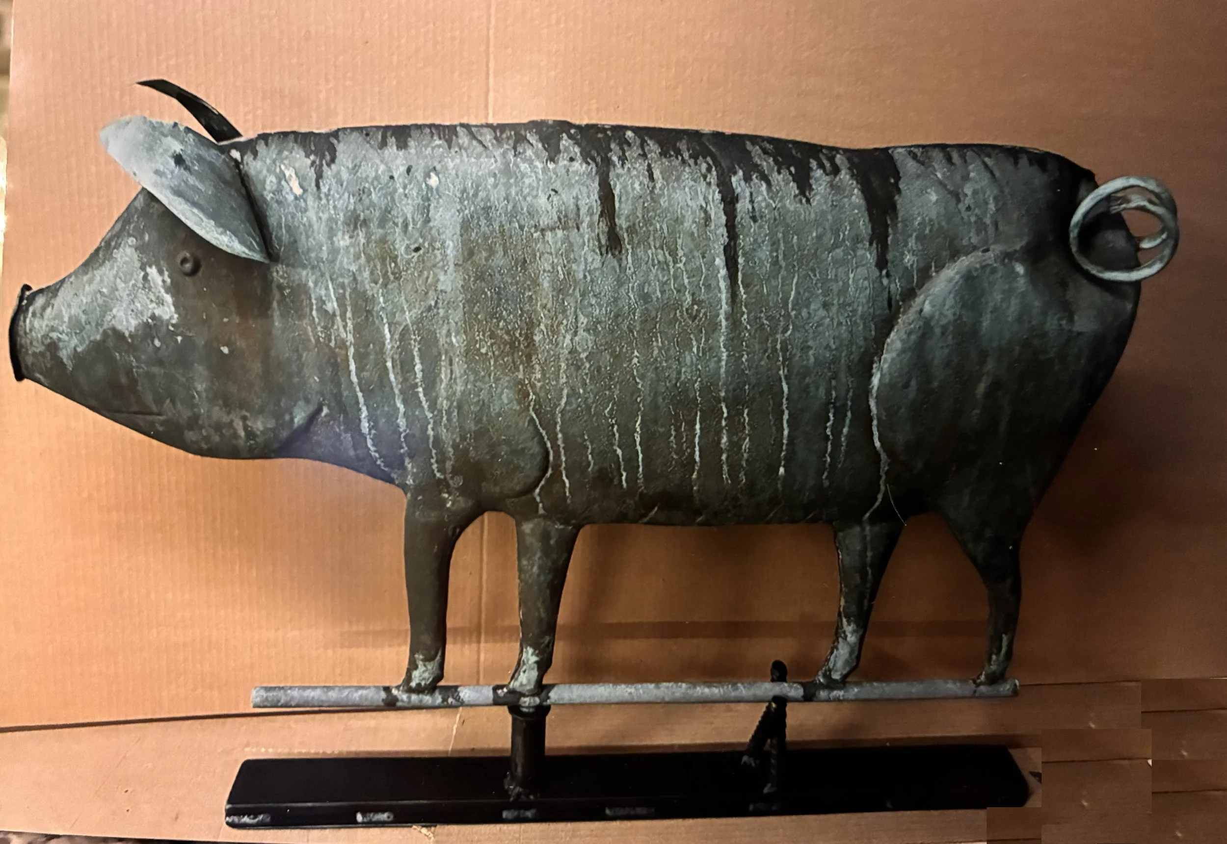 Rare American Pig Weathervane, c. 1900, excellent patina, 31” L, 22” H, 3200.00