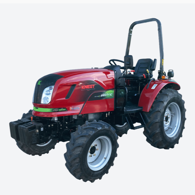 Red Knegt electric tractor with large tires and an open driver's seat., Knegt electric tractor, Knegt electric