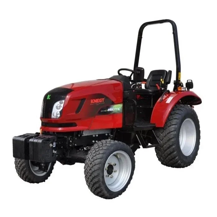 Knegt Tractor, Red compact utility tractor with large off-road tires and a black roll bar.