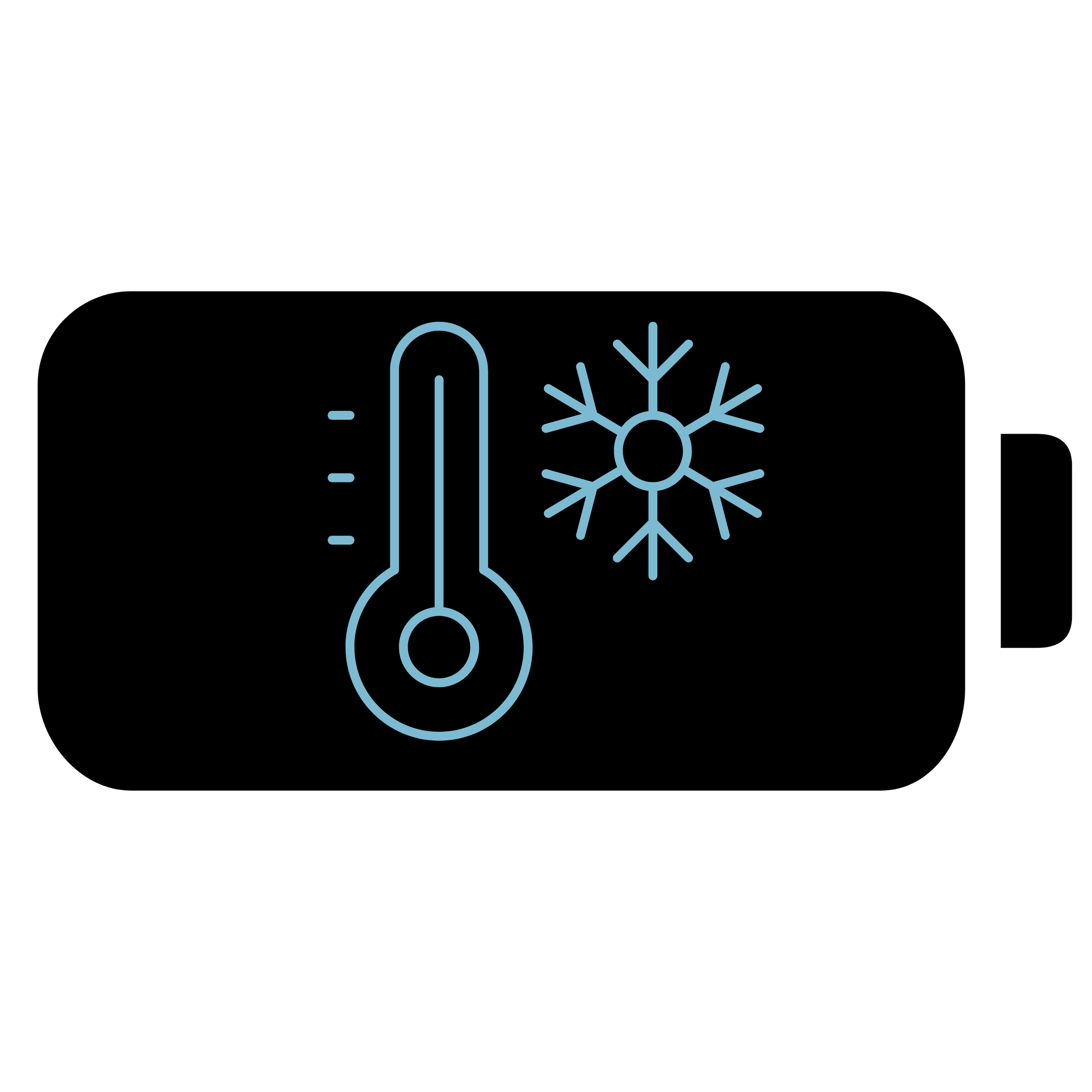 Blue outline of a thermometer and a snowflake on a black background indicating cold weather or low temperatures.