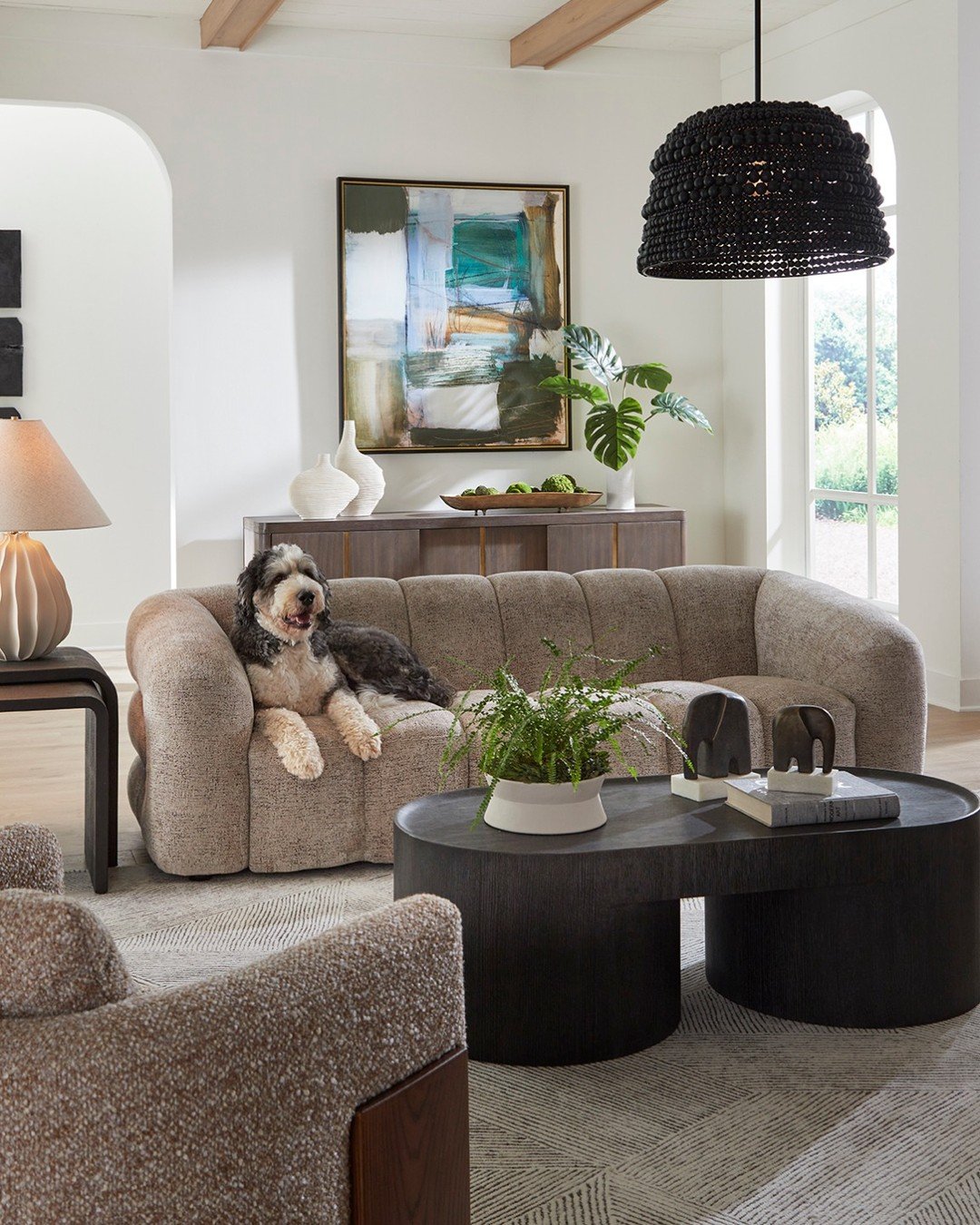 Proof that good design is loved by everyone 🐶✨The Modella Sofa stuns with sculptural channel tufting and a luxuriously textured sand chenille. Cozy, elevated, and pet-approved. Call us today to learn more. (850) 232-4810