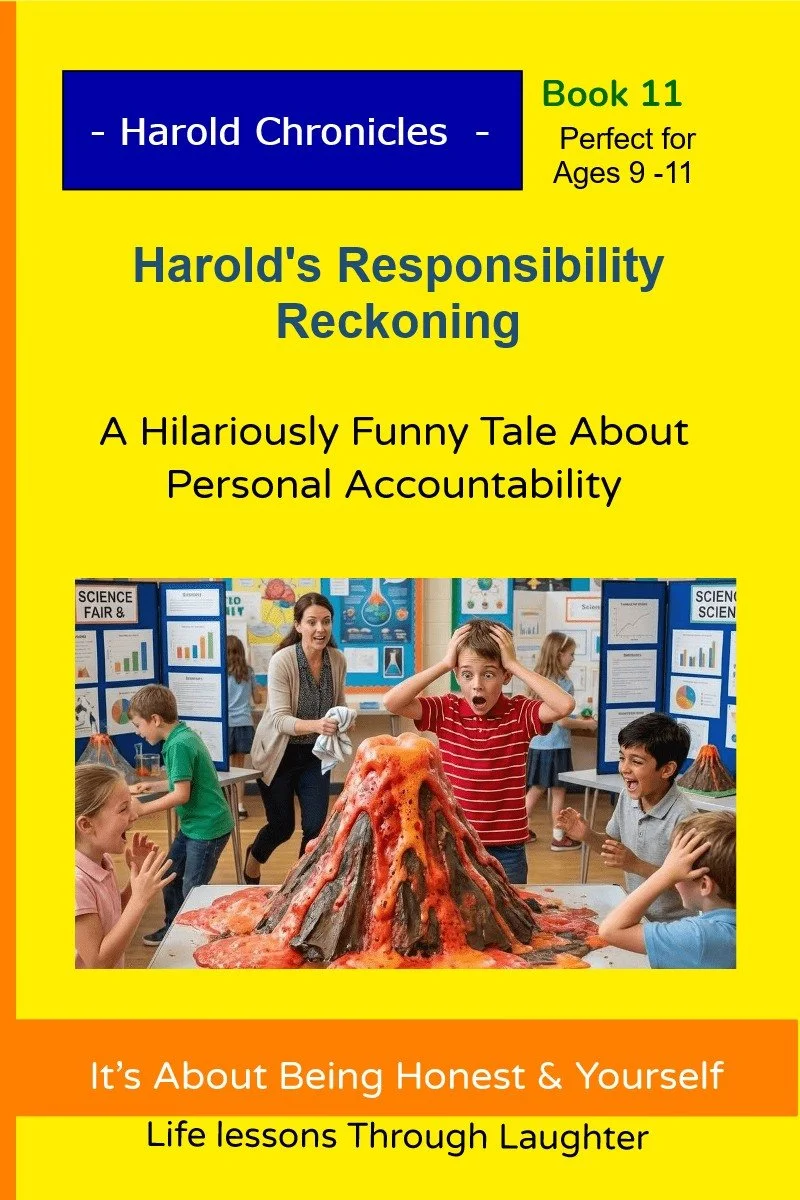 Harold realizes he forgot something important as papers spill from his backpack at school.