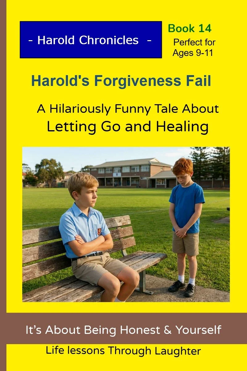 Harold sits upset on a bench while Murphy looks regretful nearby.