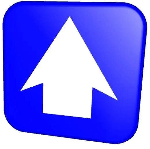 Blue button with a white upward arrow indicating direction.