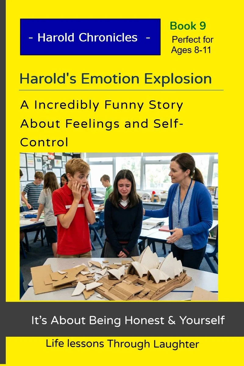 Harold loses his temper during a project and the model falls and breaks as classmates stare.