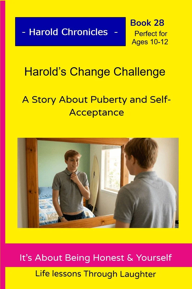 Harold looks awkward at his reflection as he adjusts to normal growing-up changes.