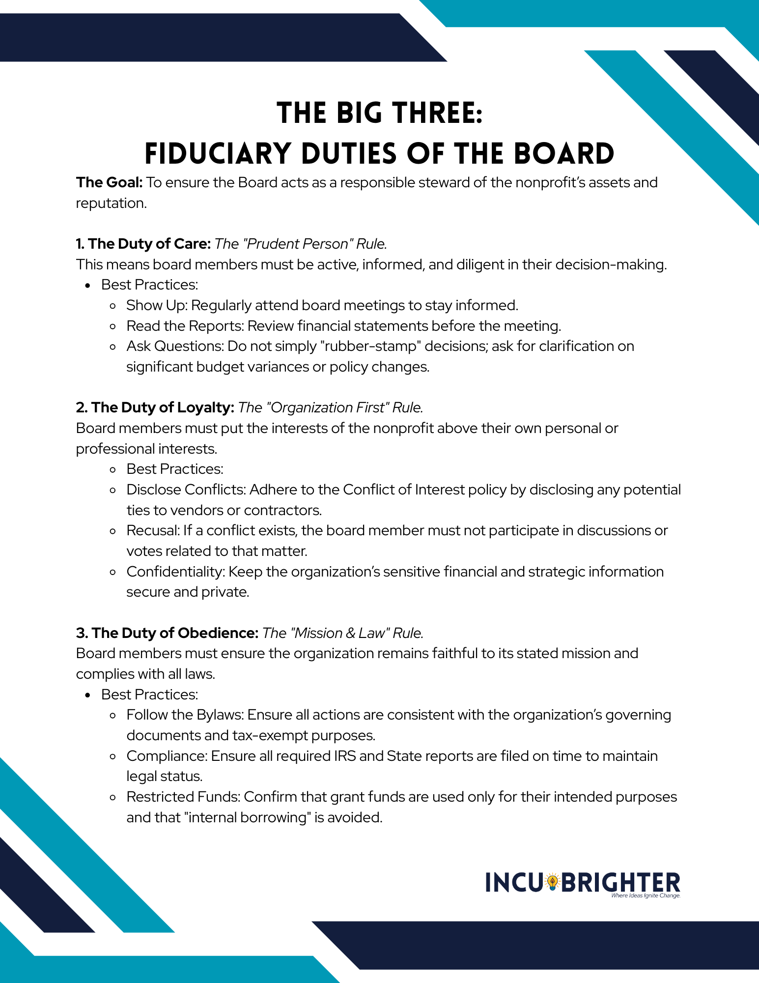 The Big Three: Fiduciary Duties of the Board