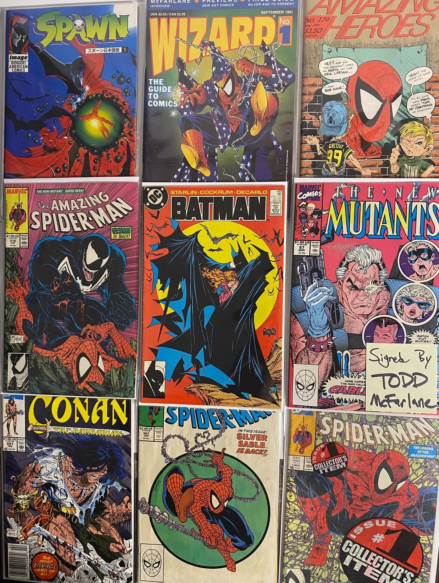 Todd McFarlane Mania! 🕷️🔥🦇 sometimes things just come together: all these McFarlane goodies all came from different collections or sources, all to land at the same time! 🧀

So many of his classics are here! Batman 423, Amazing Spider-Man with som