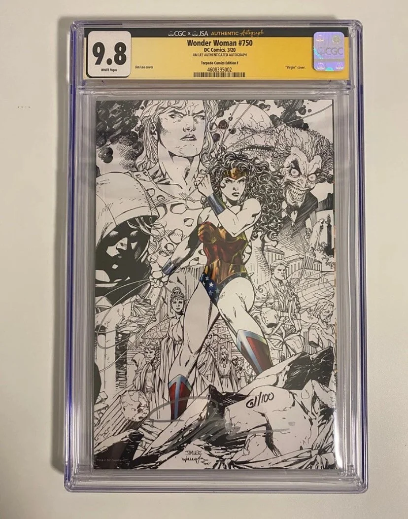 🚨 Mechanic Bill Claim Sale 🚨

Just got an unexpected $1300 mechanics bill today so time to make some deals! 💸

WONDER WOMAN #750 SIGNED BY JIM LEE! 
CGC 9.8, autograph authenticated by JSA! 
This is the Torpedo Comics Variant cover by Jim Lee! 

W