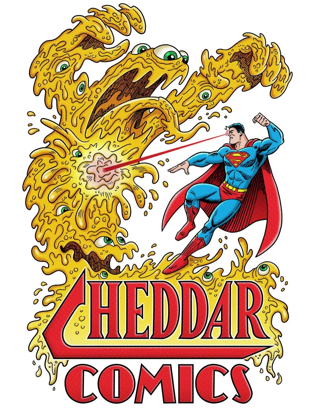 NEW SHIRT DROP! 🧀🔥

New Cheddar Comics artwork by @darrylyoungdesign69! 🎨

SUPERMAN vs. THE CHEDDAR MONSTER! 💪

One of the great battles from inside the CheddarVerse! 🧀

I&rsquo;ve been friends with Darryl for a few years, and once the t-shirt s