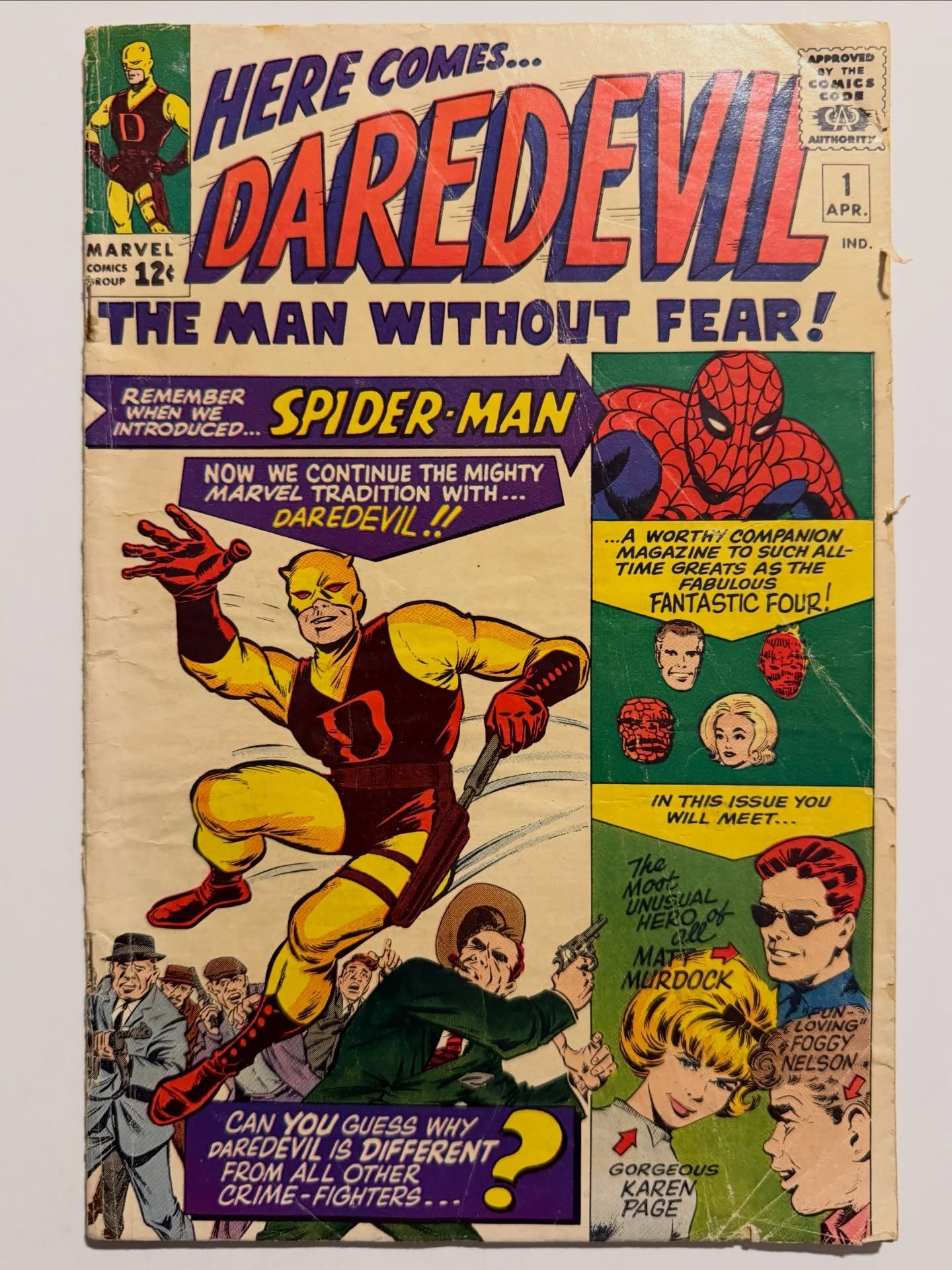 IT&rsquo;S DAREDEVIL #1 from 1964!! A Mega Silver Age Marvel key! Nuff Said!🔑 

1st appearance &amp; origin of Daredevil, Matt Murdock!
1st appearance Foggy Nelson!
1st appearance Karen Page! 

Story by Stan Lee ✍️
Art by Bill Everett 🎨
Cover by Ja