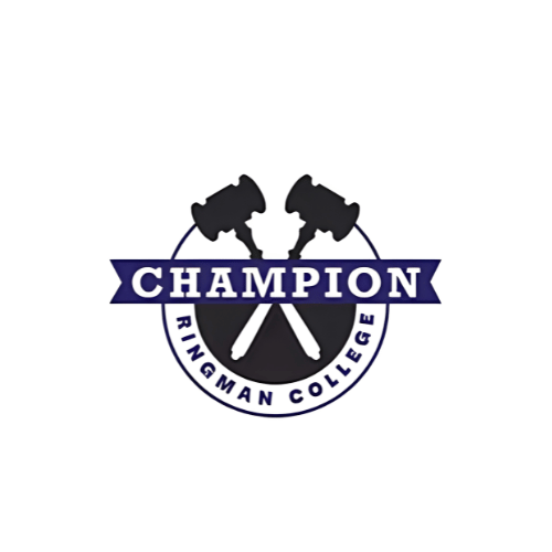 Logo for Ringman College featuring two hammers crossing each other and the word 'Champion' across the middle.