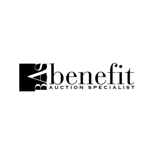 Logo for Benefit Auction Specialist with a black and white design