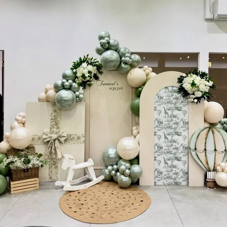 I S M A E E L &lsquo; S 💚🍃 A Q I Q A H

Our signature sage green aqiqah set up for Ismaeel&rsquo;s aqiqah 🫧💚 

Printed sailboard &amp; cut out - @eventful_prints 

#balloon #balloongarland #balloondecor #balloonart #d&eacute;cor