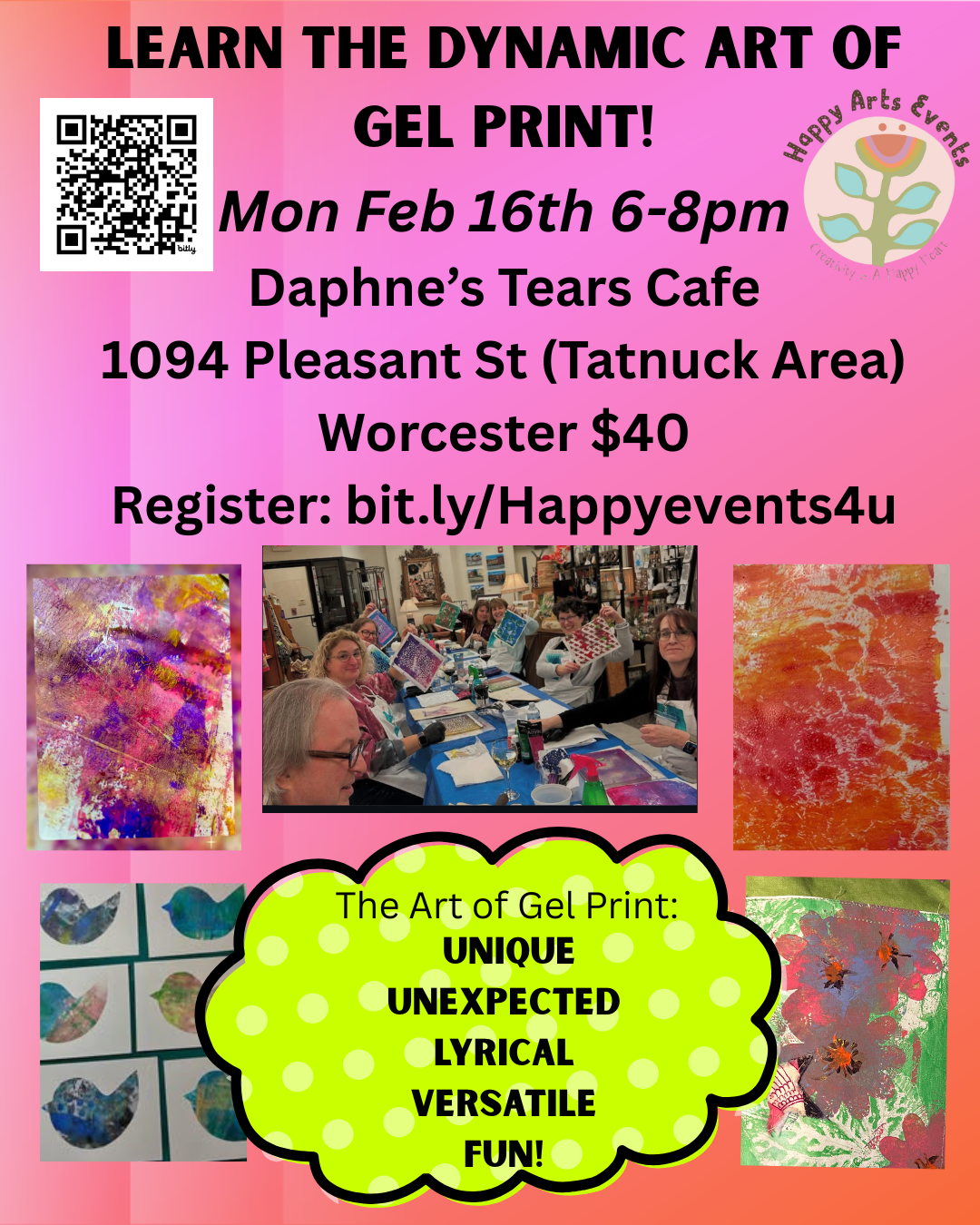 Learn To Gel Print-Daphne’s Tear’s Cafe 1094 Pleasant St. (Tatnuck Area) Worcester