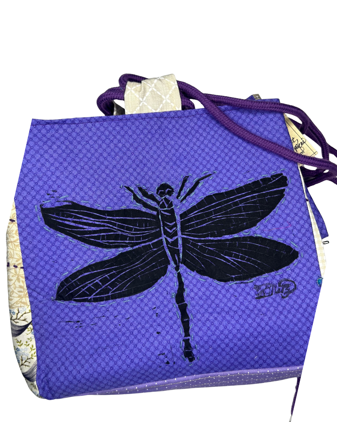 Komebukuro- Japanese Rice Bag- Purple Dragonfy  4, 8x8 sides