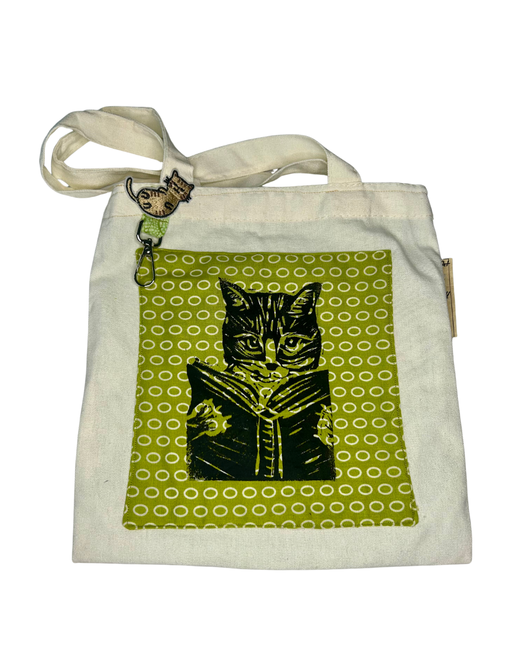 Green Breezy Book Cat- Small Artsytote Extra- 10x10"