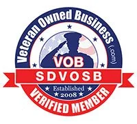 Logo of a veteran-owned business verification organization, featuring a circular design with stars and eagle imagery, and text indicating membership and verification status.