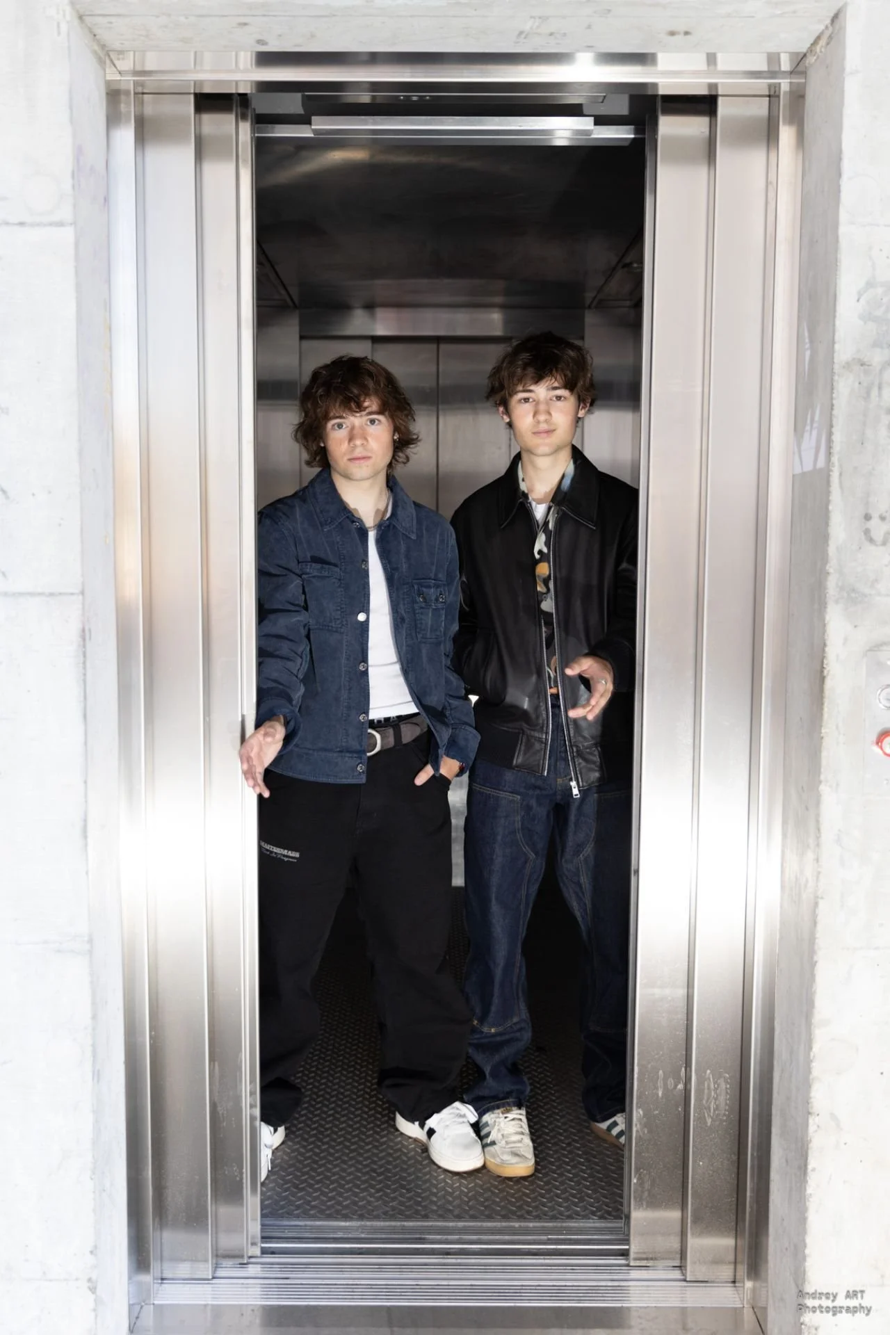 Rocco and Frankie on elevator