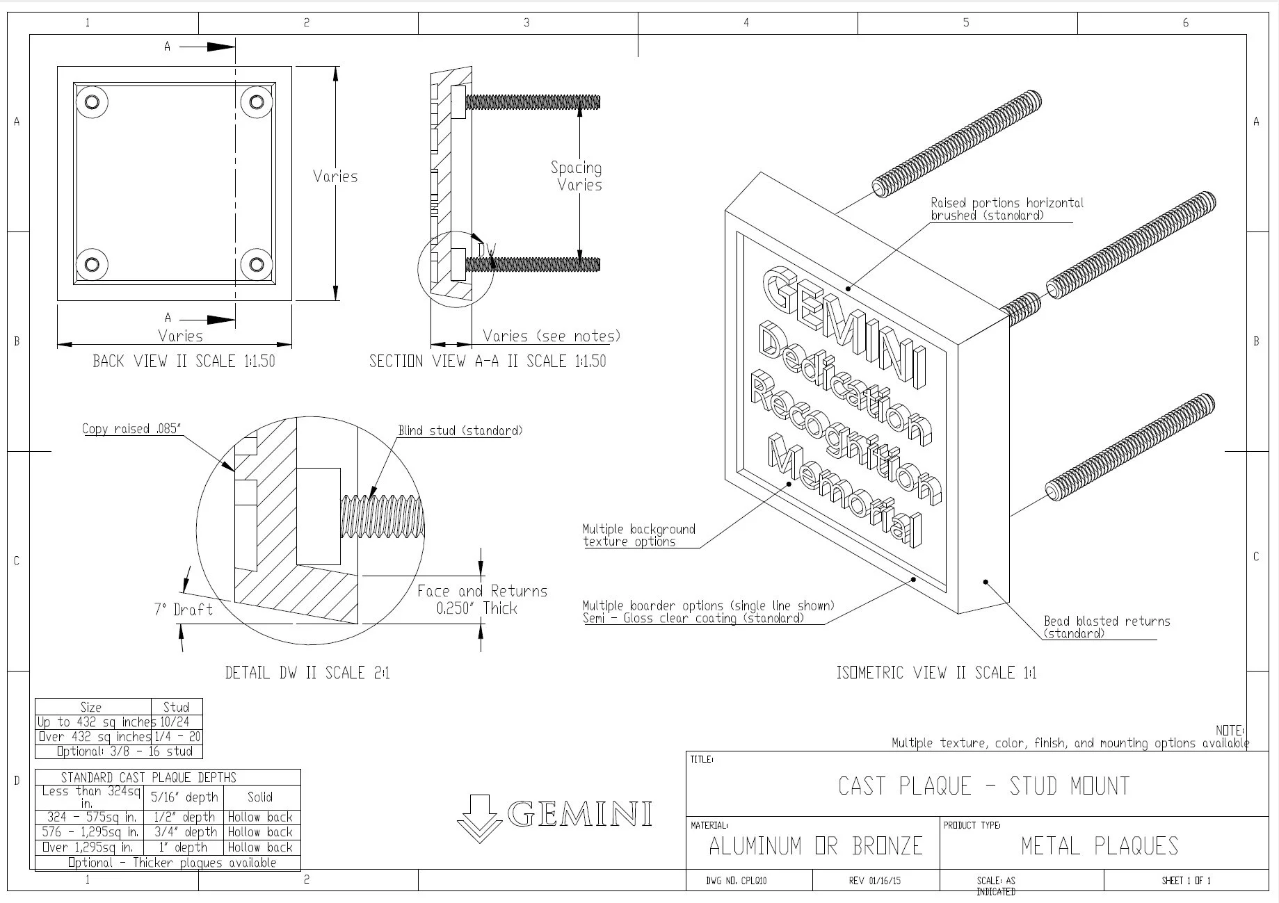 Cast Bronze & Aluminum Plaques Spec drawing sample