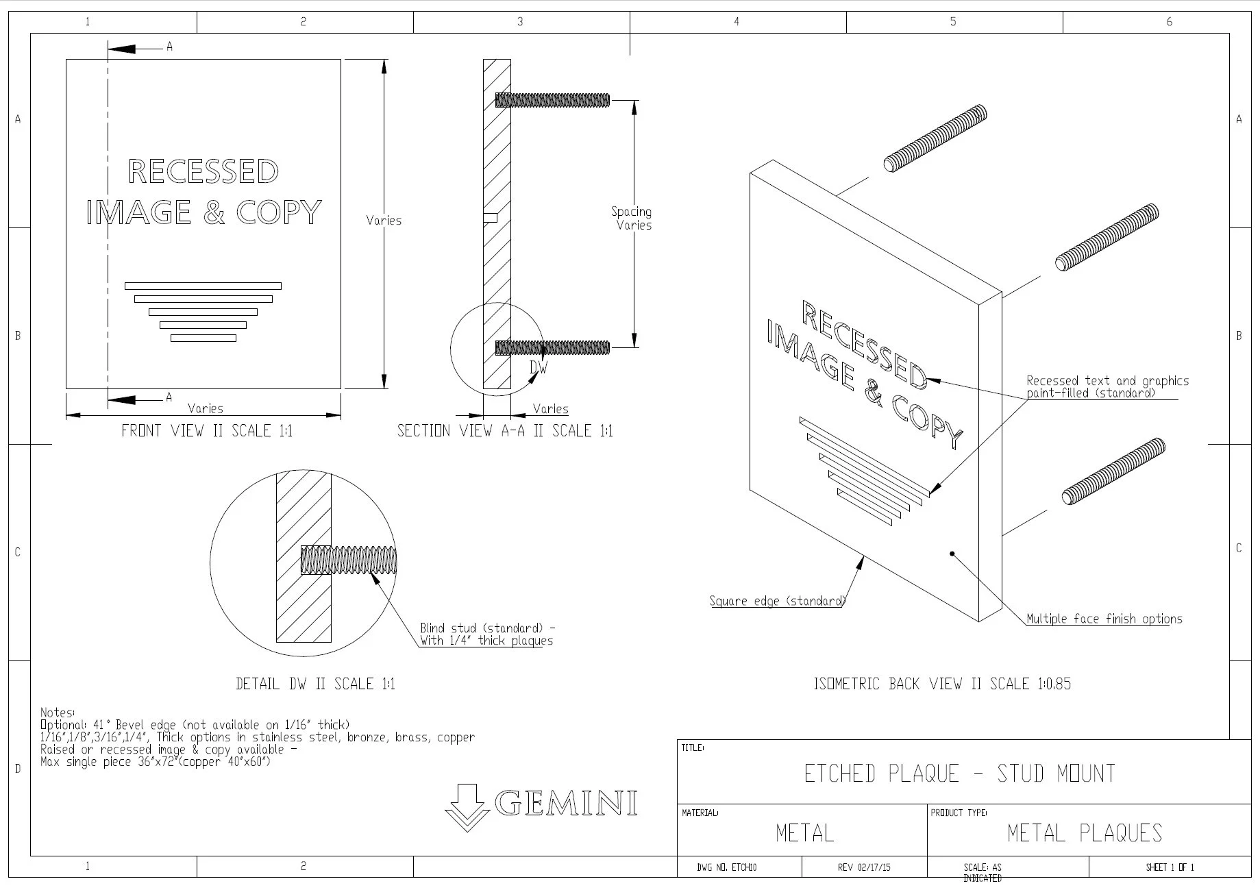 Etched and engraved plaques specs
