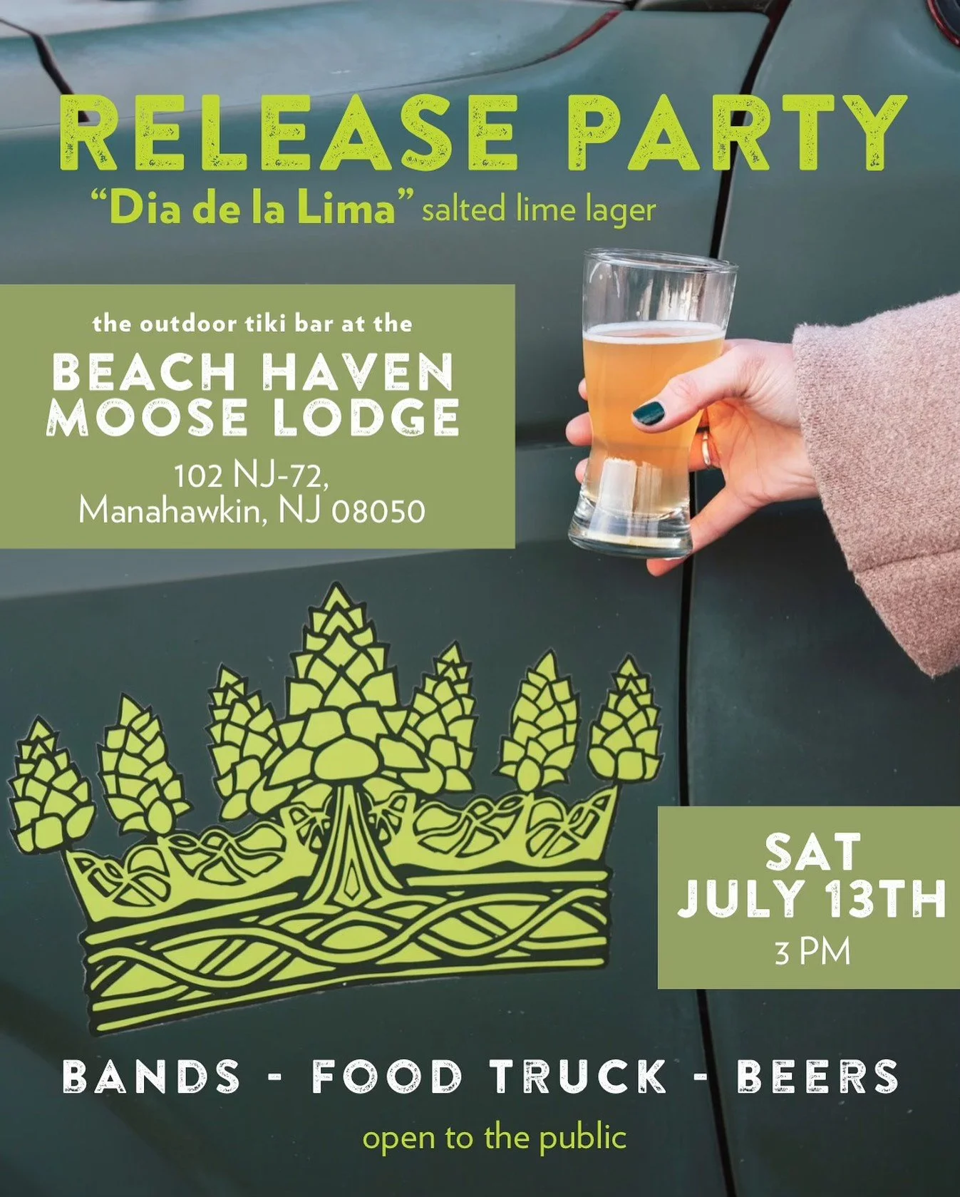 We brewed another beer and we want you to try it! Please join us this Saturday, July 13th, at the outdoor tiki bar at the Beach Haven Moose Lodge as we tap our salted lime lager, Dia de la Lima, for the first time! Batch No. 2 of our Kolsch ale, Wort