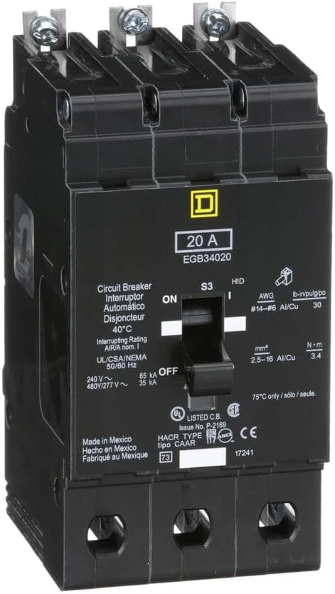 SQUARE D EGB34020 BREAKER BOLT IN 20AMP 3POLE 480Y/277VOLT AC BOLT IN NEW