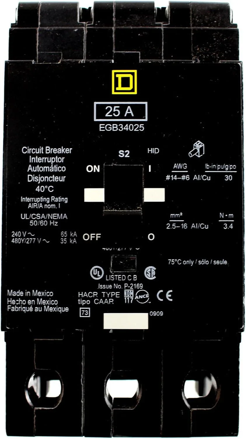SQUARE D EGB34025 BREAKER BOLT IN 30AMP 3POLE 480Y/277VOLT AC NEW