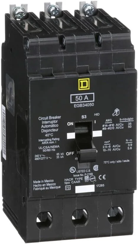 SQUARE D EGB34050 BREAKER BOLT IN 50AMP 3POLE 480Y/277VOLT AC NEW