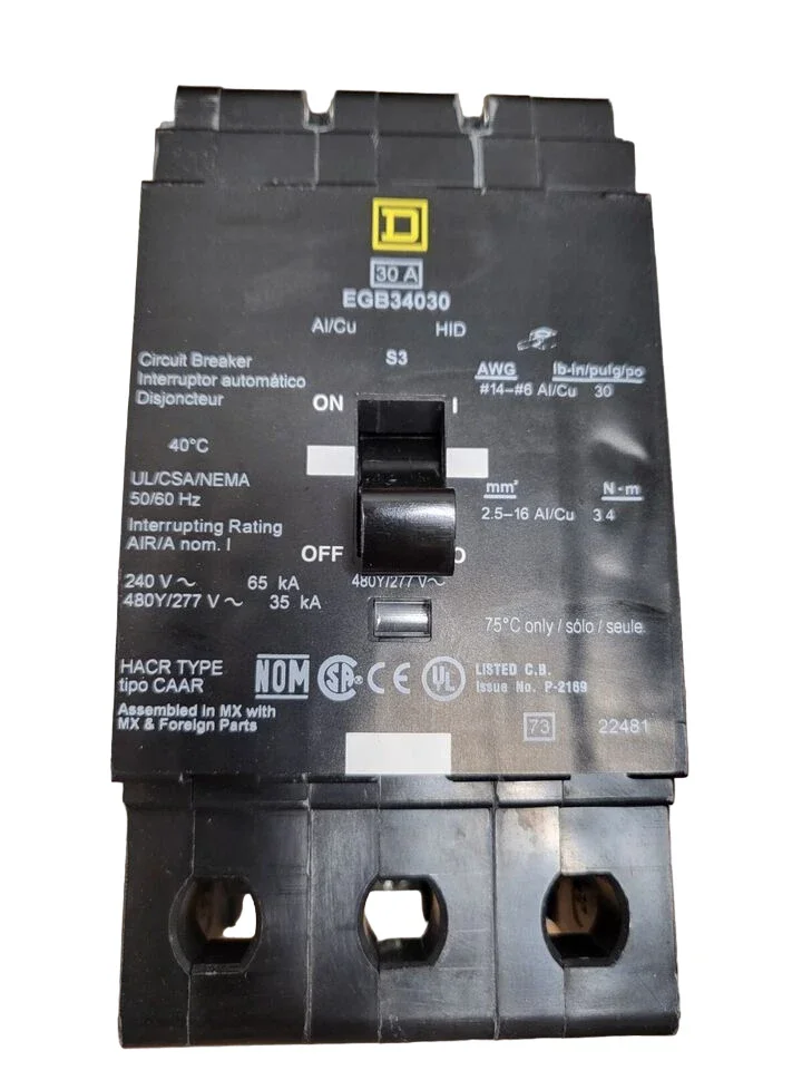 SQUARE D EGB34030 BREAKER BOLT IN 30AMP 3POLE 480Y/277VOLT AC NEW